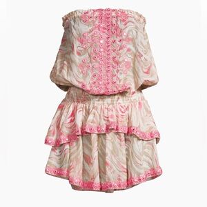 Ramy Brook Pink and Cream Ruffle Dress